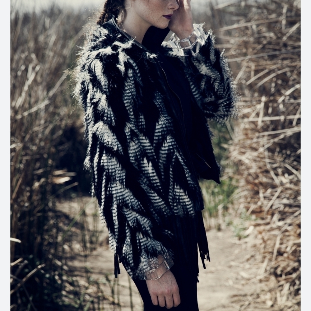 NWT Leith feathered Faux Fur Jacket